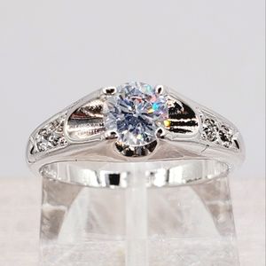 Round Brilliant Cut Simulated Diamond Silver Tone Ring